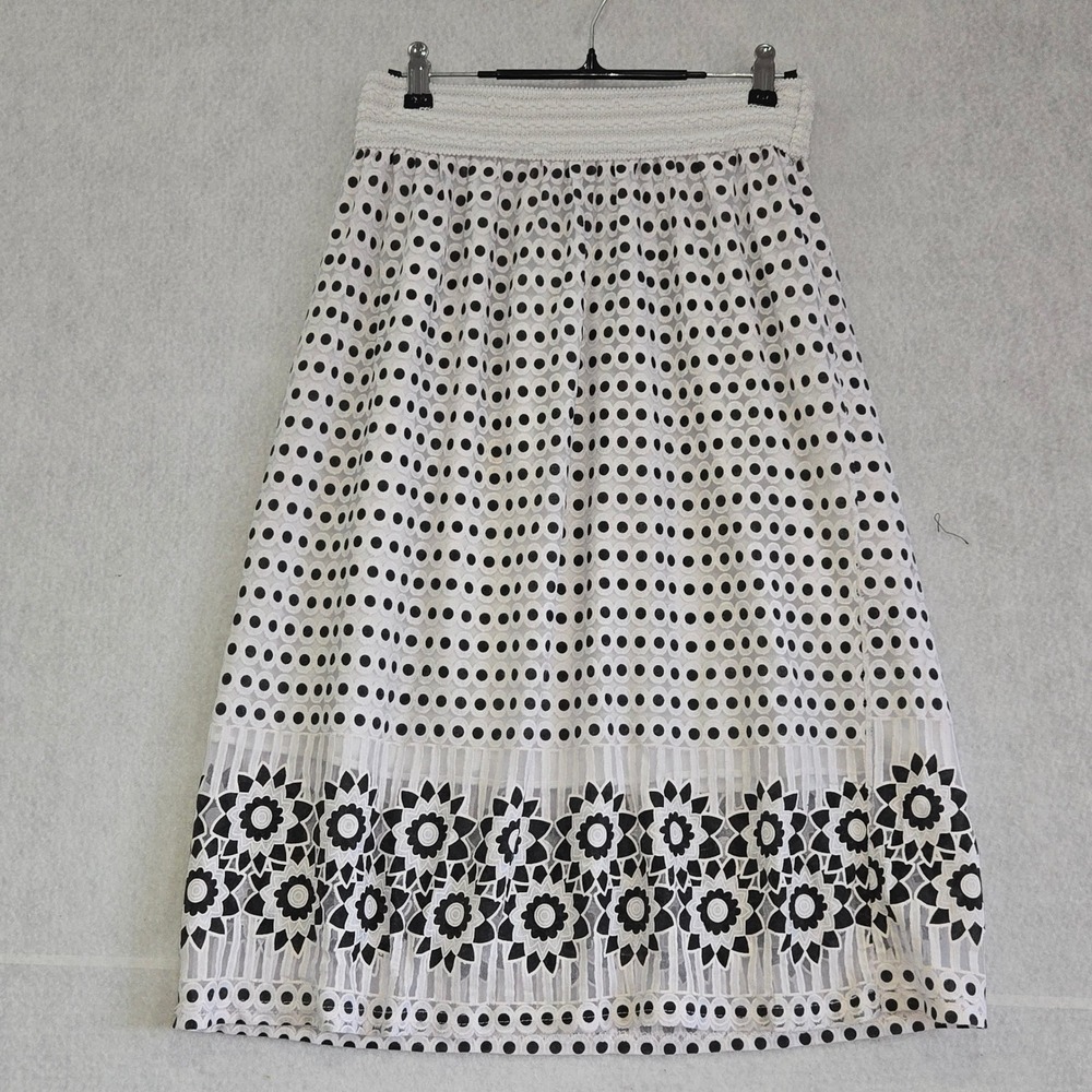 Me 2 Magic Skirt Womens Medium White Black Polka Dot Floral Lace Overlay Boho
